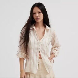 BDG Men's Shirt with Cream and Pink Stripes Size M 100% Cotton